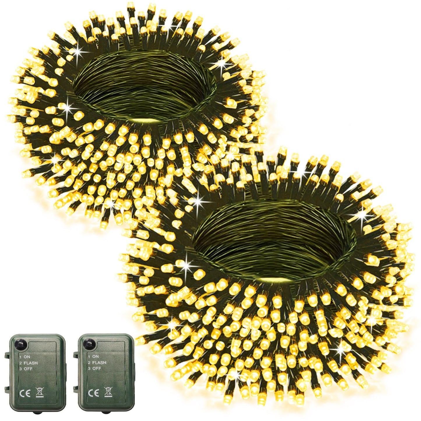 2 Pack Battery Powered String Lights  Total 66.6 Ft 200 Led Christmas String Lights Indoor Outdoor Decoration  Twinkle Fairy Light For Classroom Dorm Bedroom Xmas Tree Party Decor  Warm White