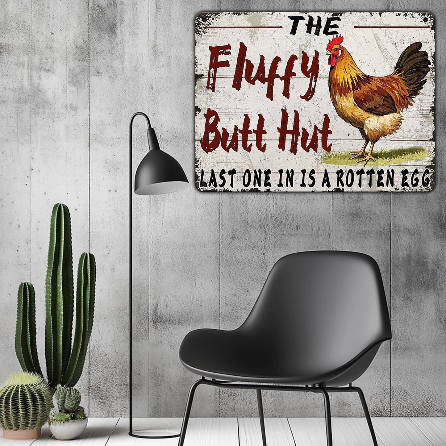 Funny Chicken Coop Metal Tin Sign 12x8 Inch Fluffy Butt Hut Last One In Is A Rotten Egg Chicken Tin Sign Chicken Coop Poster Home Kitchen Garden Bar Restaurant Coffee Are Wall Decor