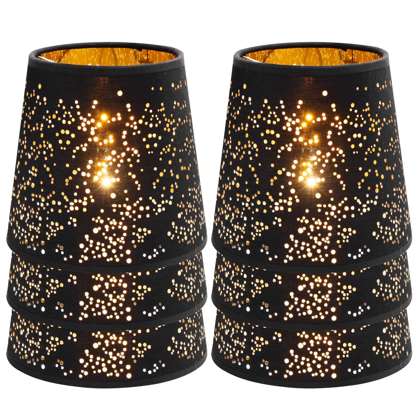 YISUN Lamp Shades Set of 6, Fabric + Iron + PVC, Black/Gold, Clip On Bell Design, Model DF-LCZD10-DKC