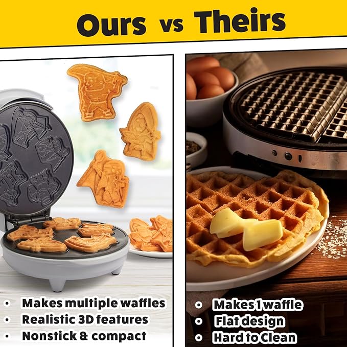 Dungeon Heroes Electric Mini Waffle Maker- Eat Wizards Fighters Clerics for Holiday Breakfast Fun- Novelty Pancakes in Minutes, Non-Stick Fantasy Dragon for Tabletop Gamers- Great Waffler Xmas Gift