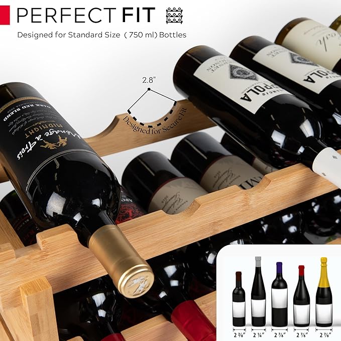DECOMIL - 72 Bottle Stackable Modular Wine Rack Wine Storage Rack Solid Bamboo Wine Holder Display Shelves, Wobble-Free (Eight-Tier, 72 Bottle Capacity)