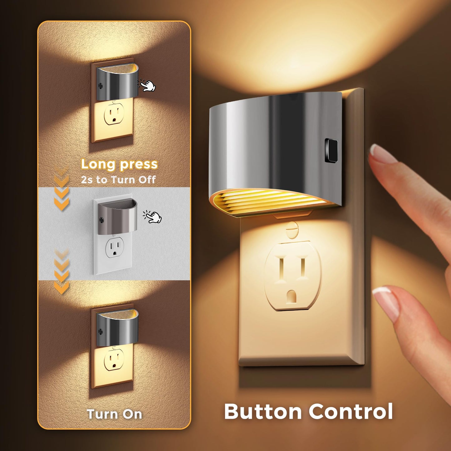 L Lohas Led Night Lights Plug Into Wall  Dimmable Night Light With 3 Level Brightness  3000K Soft White  2 Pack  Grey