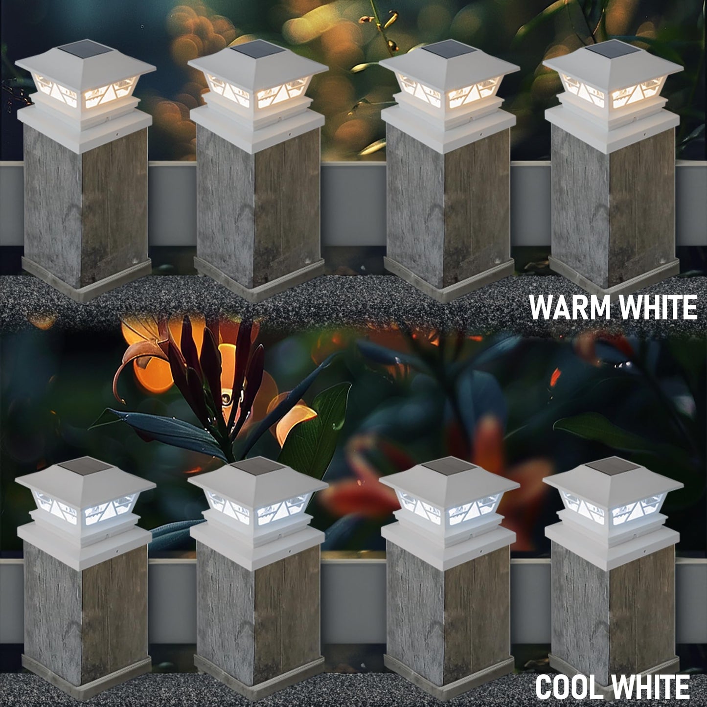 TW SHINE Solar Post Cap Lights 6 Pack, 4x4 Waterproof White/Cool White, Plastic for Yard Garden Porch, Model: White Post Lights