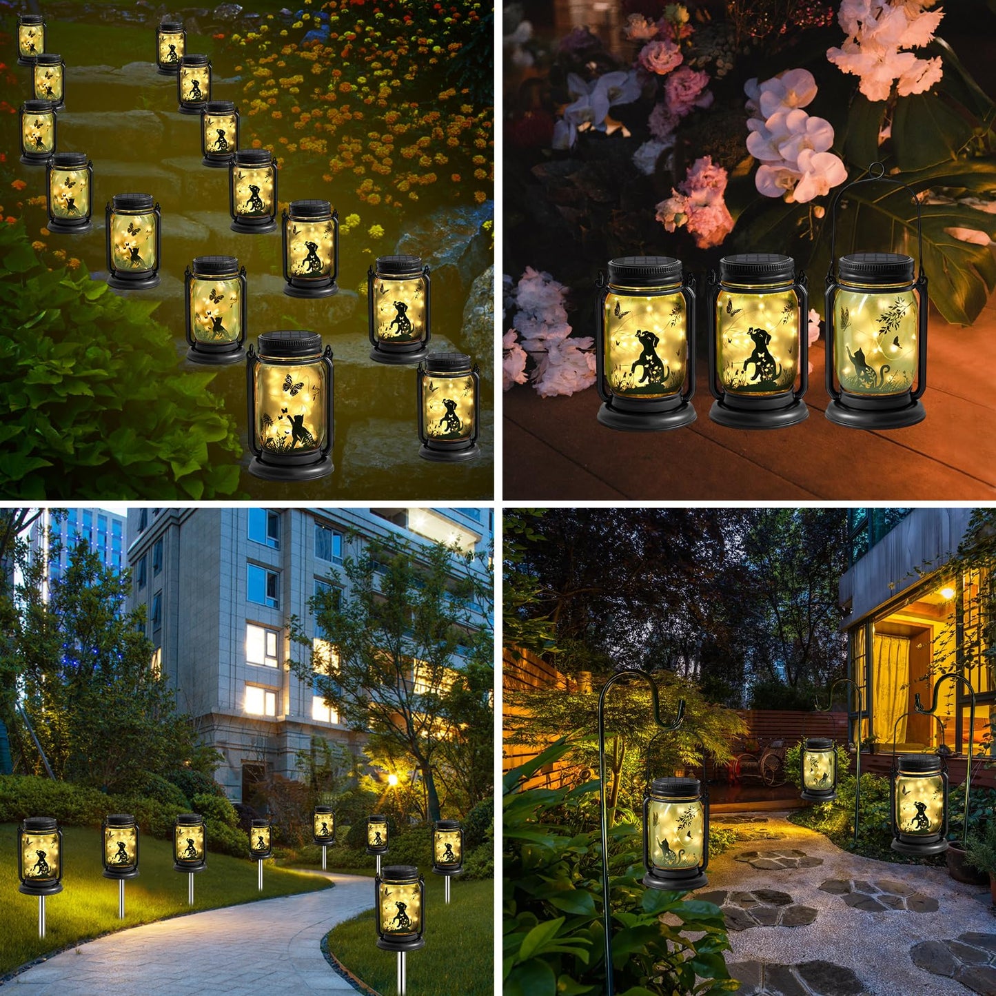 YJFWAL Solar Lanterns for Cats & Butterflies, Waterproof Glass, LED Mason Jar, Brown, Model: Cat fugumeisen-1P