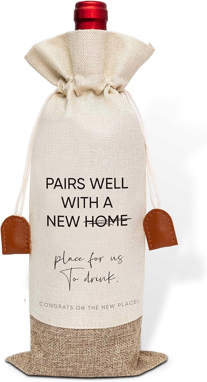 Housewarming Gifts Wine Bag, First New Home House Homeowner Gift, Cotton Linen Wine Gift Bag With Drawstring, Client Gift From Realtors, Sweet Home Congrats Gift for Women Men Wife Husband-21