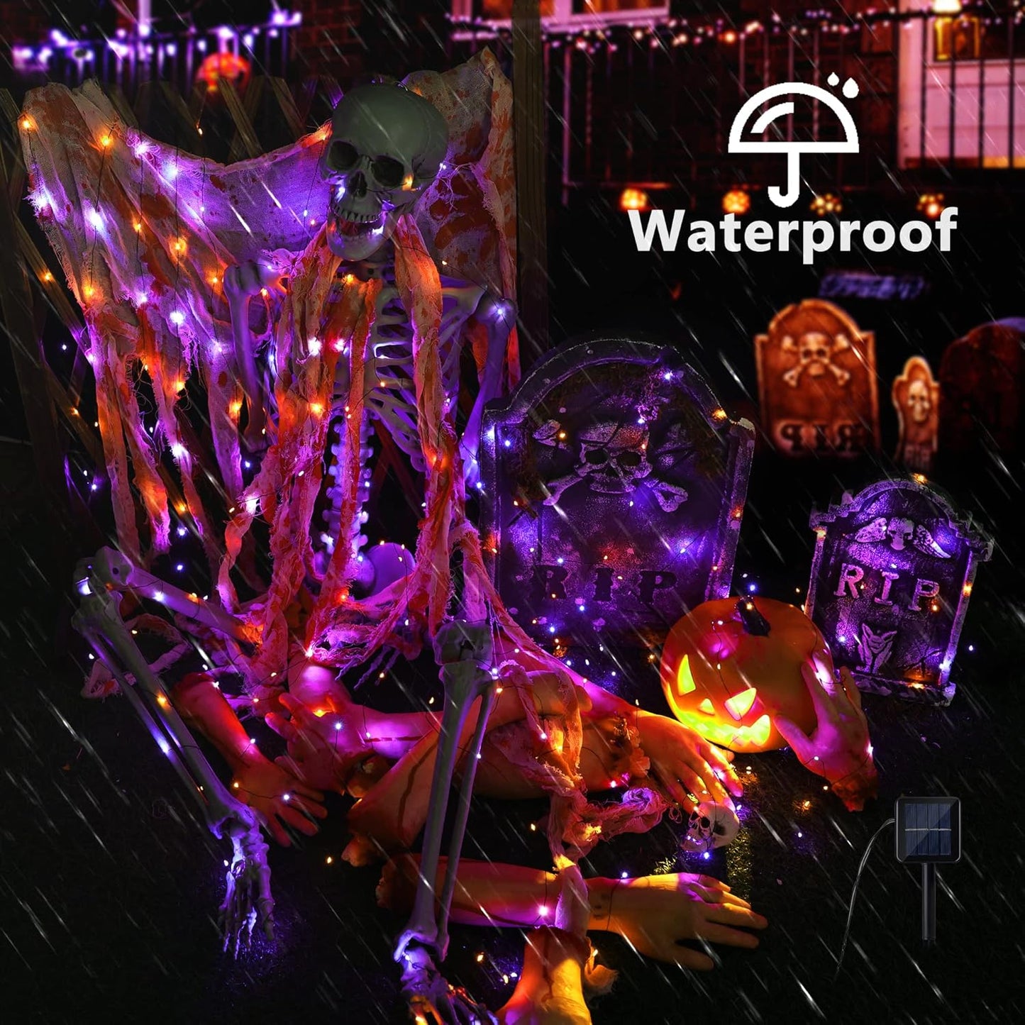 Brizled Orange & Purple Halloween Lights, 2 Pack Total 78FT 240 LED Solar Halloween Fairy Lights, 8 Modes Outdoor Orange Fairy Light, Purple Twinkle Light String Black Wire Outside Spooky Decorations