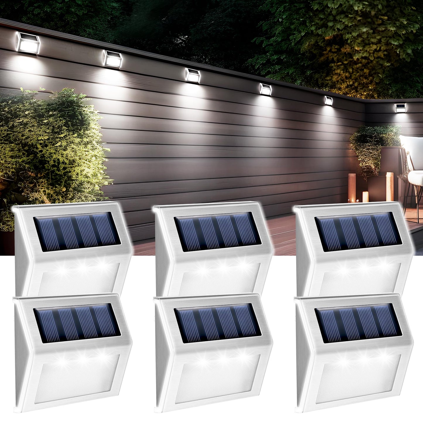Gigalumi 6 Pack Solar Step Lights, Stainless Steel Waterproof Led, Cool White, Model 6969, Outdoor Stair & Pathway Lighting