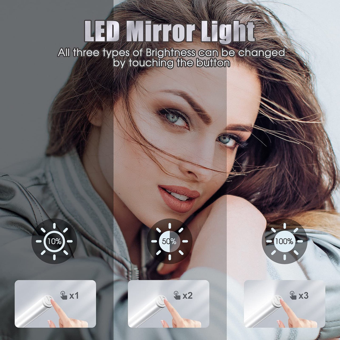 Benature LED Mirror Lights Portable Makeup Light Touch Control 3 Brightness Aluminum 2 Packs Silver Model LCL004