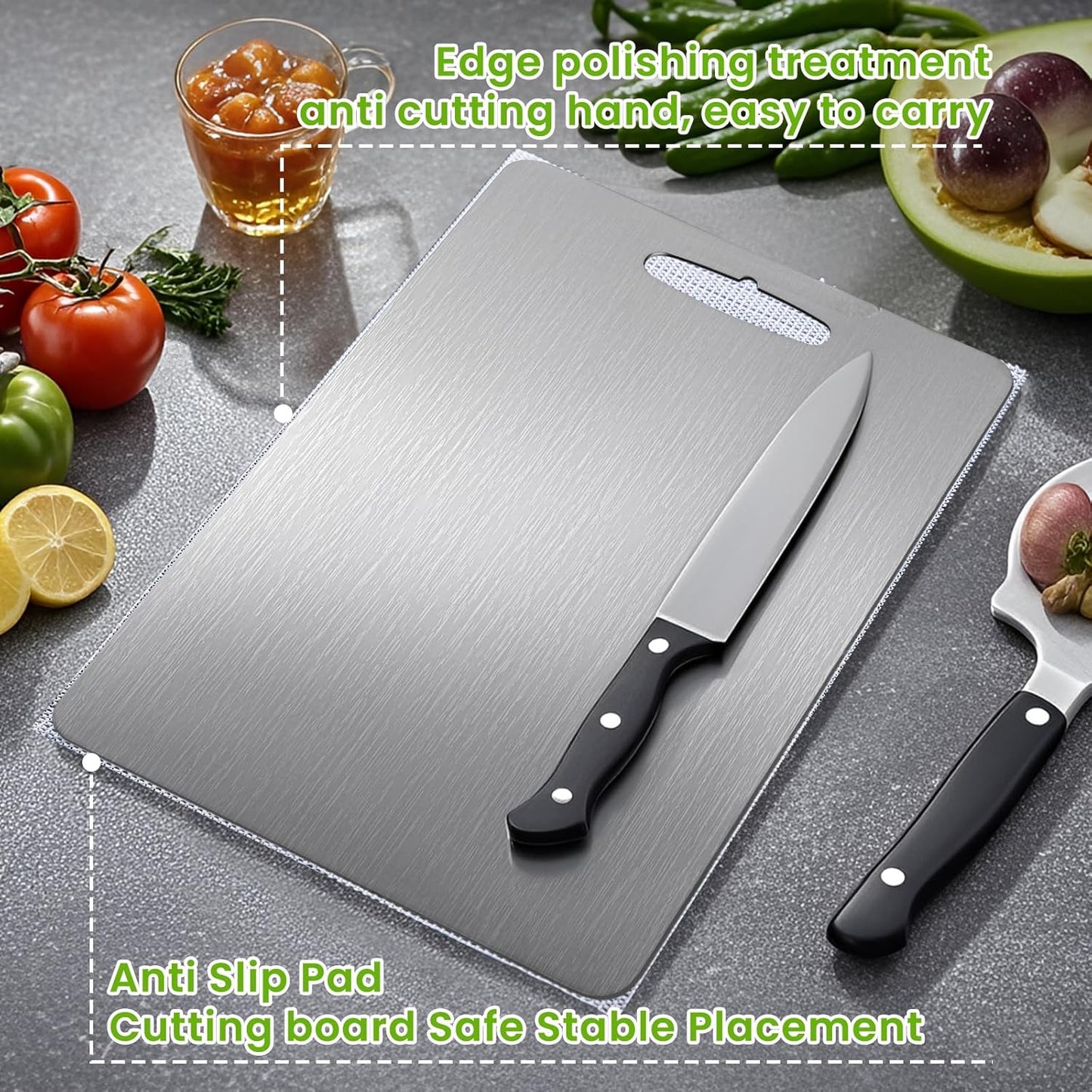 2 Pack Titanium Cutting Board, 2025 New Upgrade 100% Pure Titanium Cutting Boards for Kitchen, Hygiene & Durability Non Stick Chopping Board, Double sided Cutting Mat, Easy to Clean （M & L）