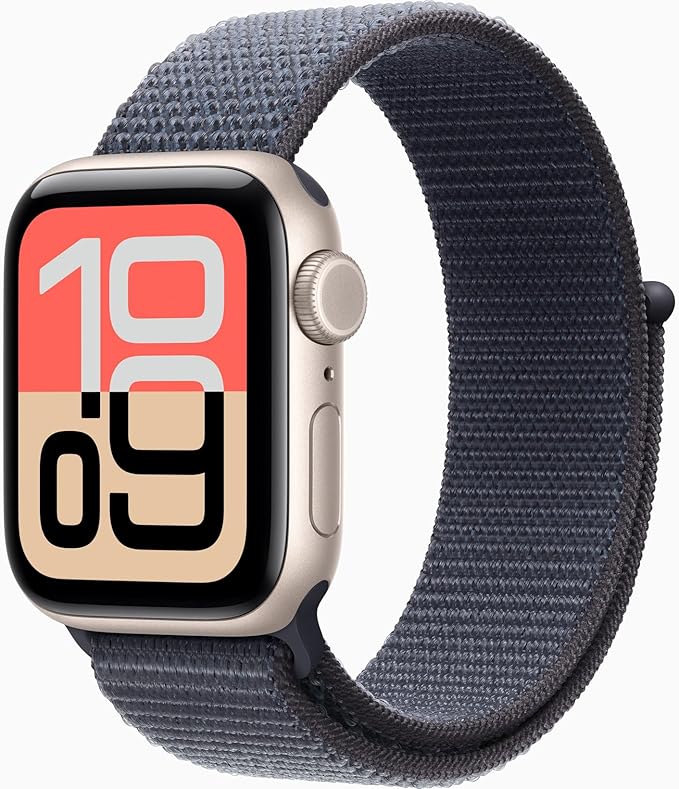 Apple Watch SE 3 [GPS, 40mm] Starlight Aluminum Case with Anchor Blue Sport Loop Band, One Size (Renewed)