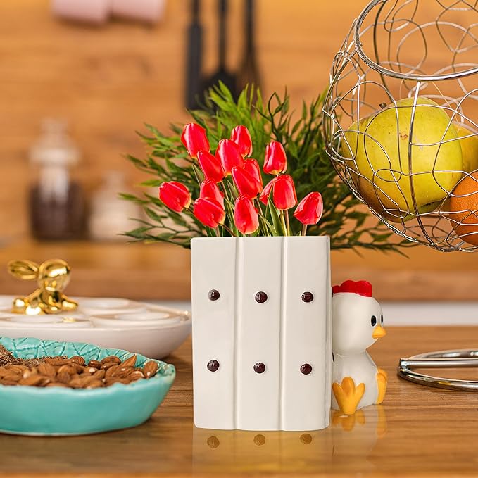 Chicken Utensil Holder | Kitchen Crock Storage | Chicken Stuff Print Accessories Decoration | Cute Chicken Gifts for Women | Gallina Pollo Animal Rooster Decor | Countertop Chick Stuff Vase