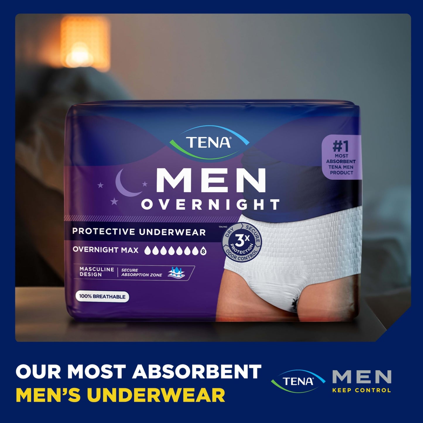 Tena Men Protective Incontinence Underwear for Men, Overnight Max Absorbency, XXL, 48 Count (Waist Size 55in-66in)