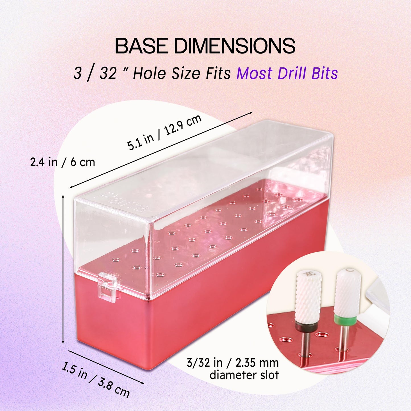 PANA Rectangle Nail Drill Bit Holder Display Organizer Case - Dustproof Carbide Bit Storage Container Box For Manicure Tools Nai