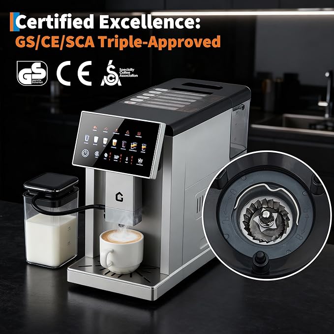 3rd-Gen Espresso Coffee Maker with Milk Frother, Removable Brewer and Grinder, Adjustable Coarseness and Flavor, 3-Level Coffee and Milk Volume Control, Detachable Milk Tank