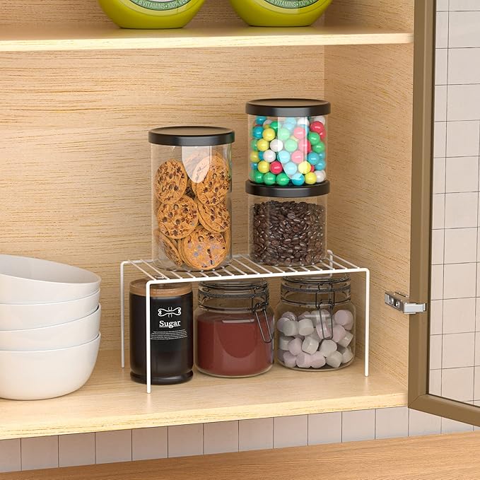Redrubbit 2 Pack(10.6 x 5.1 Inch) Cabinet Storage Shelf Rack, Rustproof Kitchen Counter and Cabinet Shelf, Small Storage Rack Organizer for Kitchen, Fridge, Cabinet, Bathroom, White