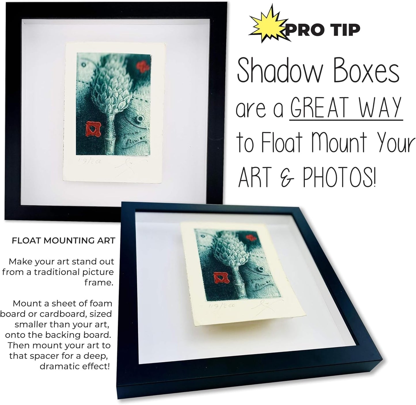 17x24 Shadow Box Black Solid Wood Display Frame with White Acid-Free Backing UV Acrylic & Hanging Hardware - with 3/4" Usable Depth