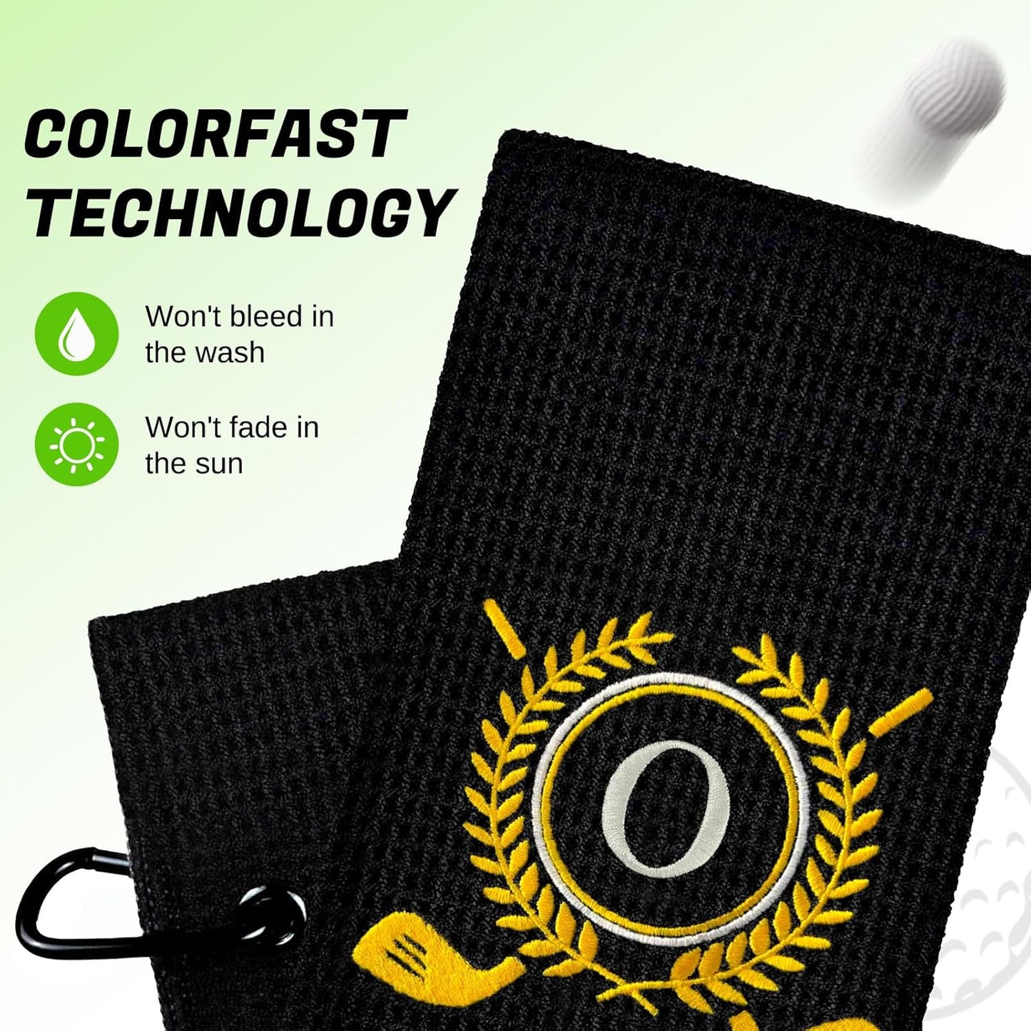 Personalized Golf Towels for Golf Bags - Microfiber Monogrammed Golf Towels for Men/Women, Retractable Brush Tool Kit with Club Groove Cleaner, Custom Golf Accessories for Golfers (Initial O)