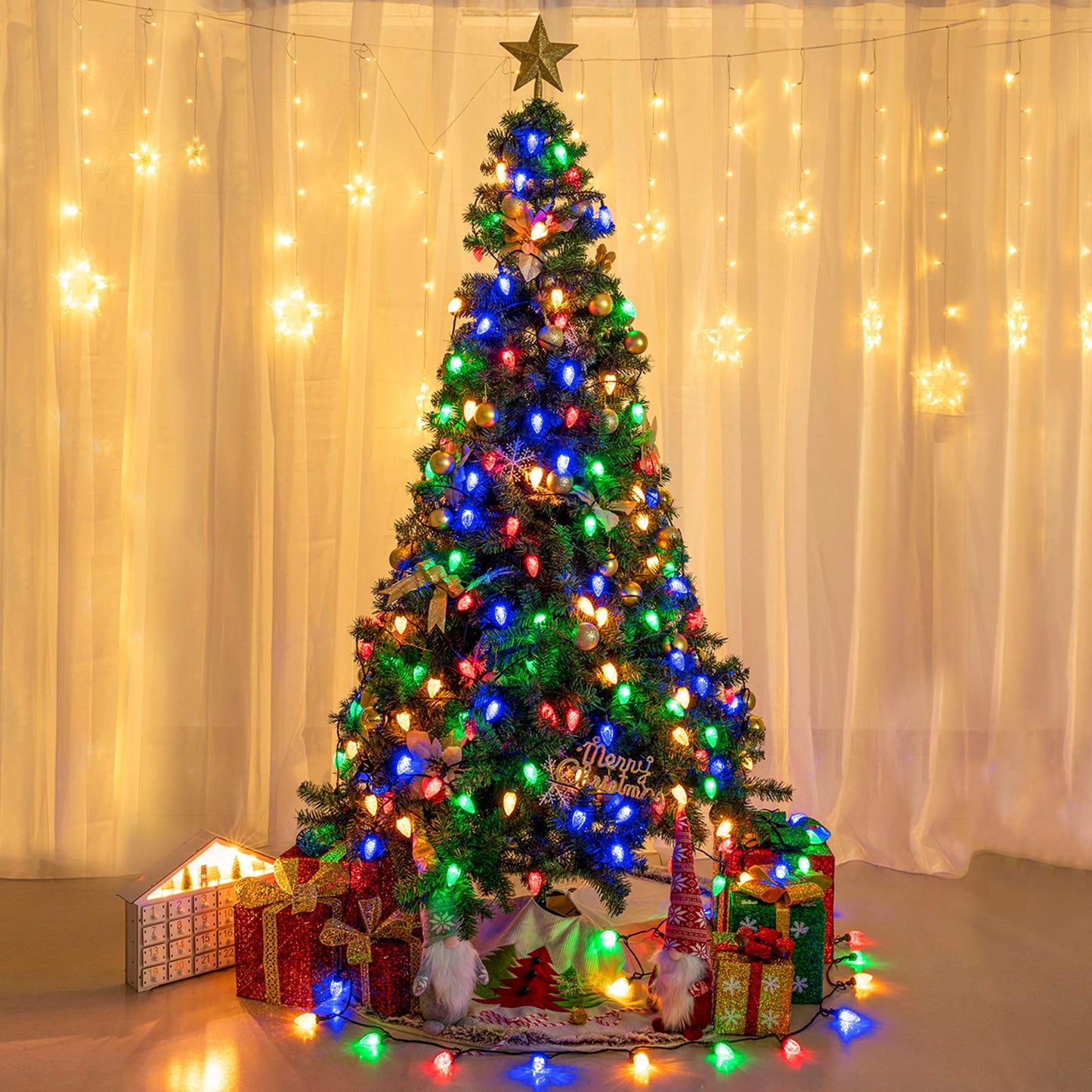 AWQ C9 Christmas String Lights 100 LED 81FT Multicolor Waterproof 8 Modes Timer Indoor Outdoor