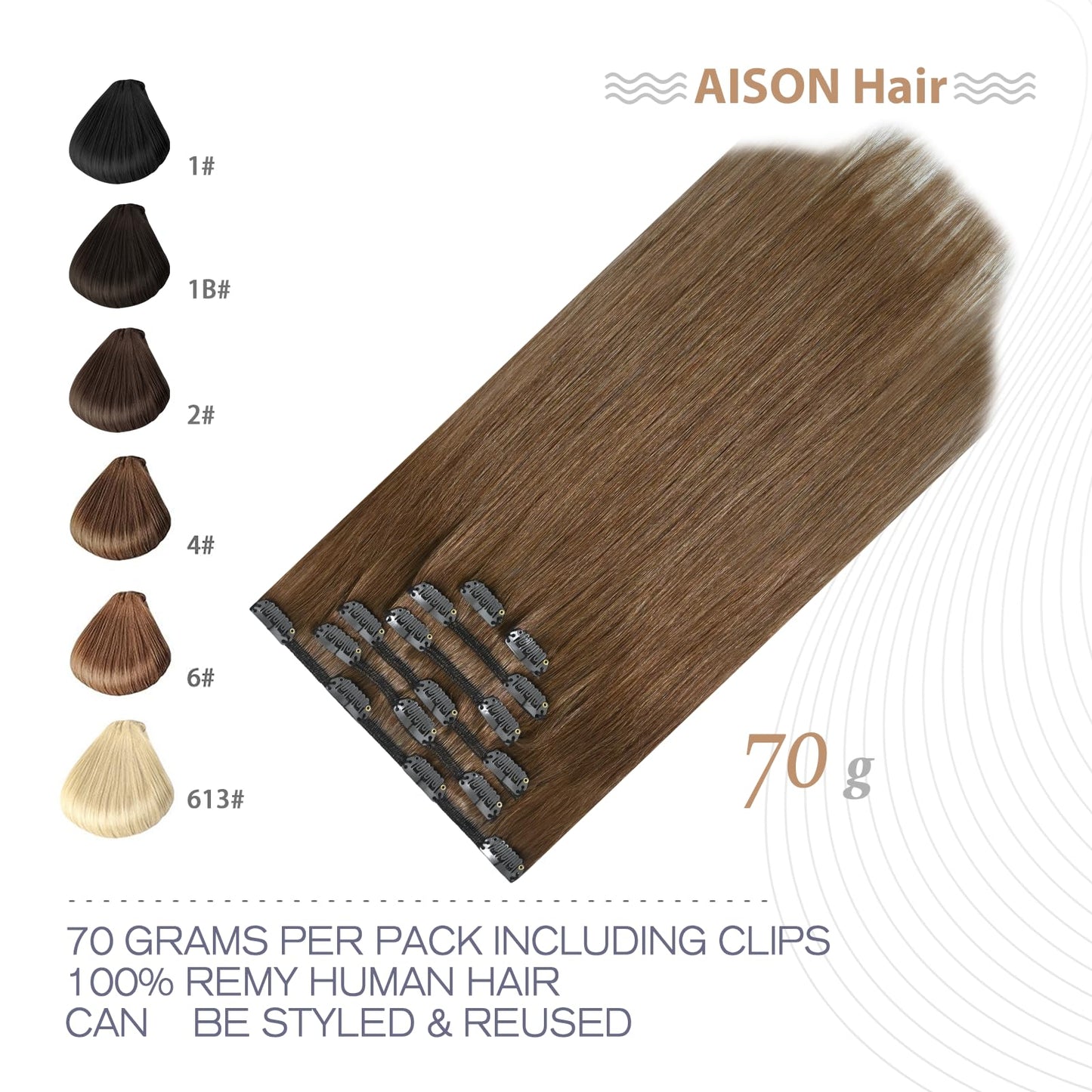 Aison Light Brown Clip in Human Hair Extensions 7pcs Remy Hair 16clips for Women #6 Chestnut Brown Hair Extensions Real Human Ha