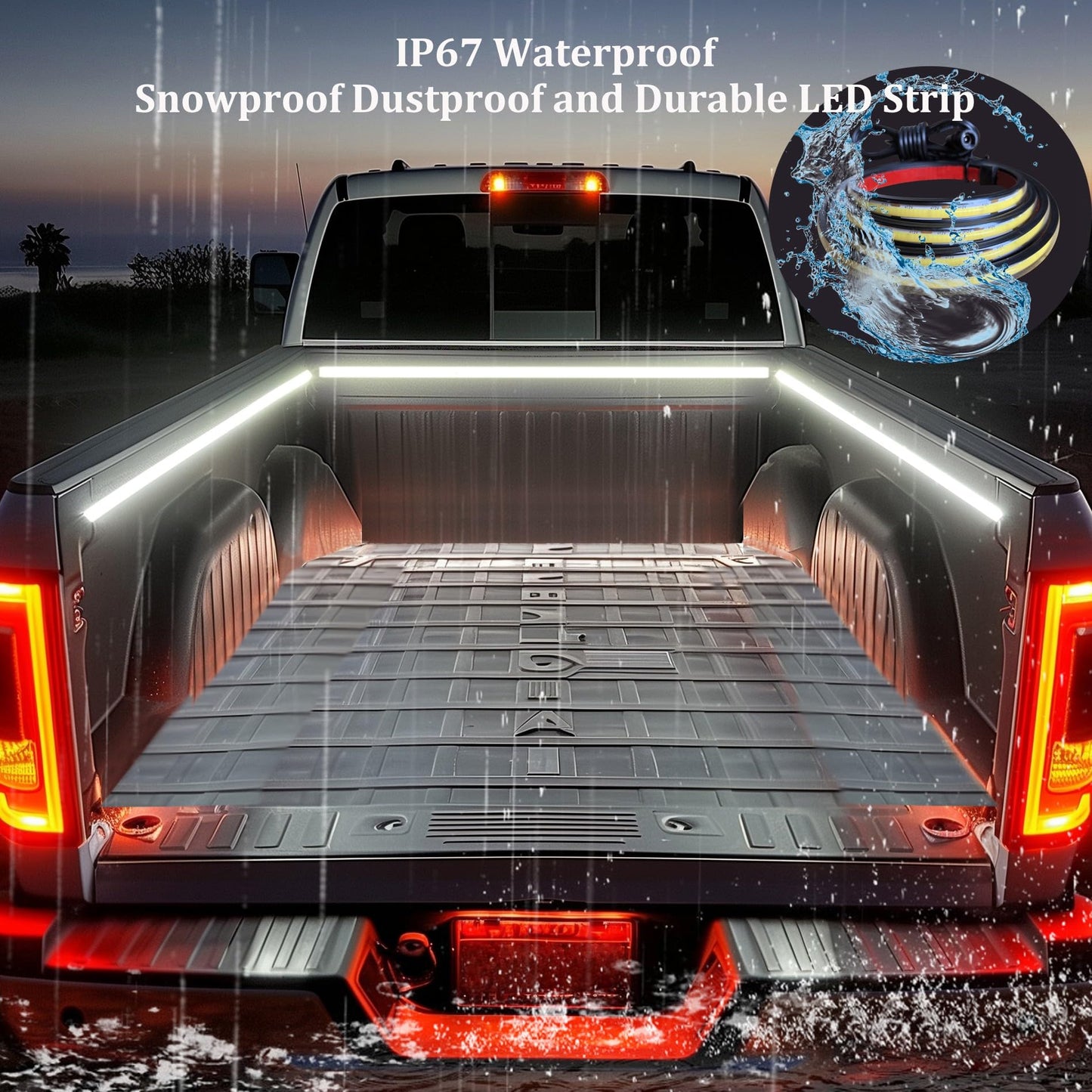 Autuneer Led Truck Bed Lights  3Pcs 60Inch 12V 6500K White Cob Waterproof Lights Strip With Switch cutting edge Fuse Splitter  Cool Accessories For Pickup Truck Camper Van Suv Rv Boat