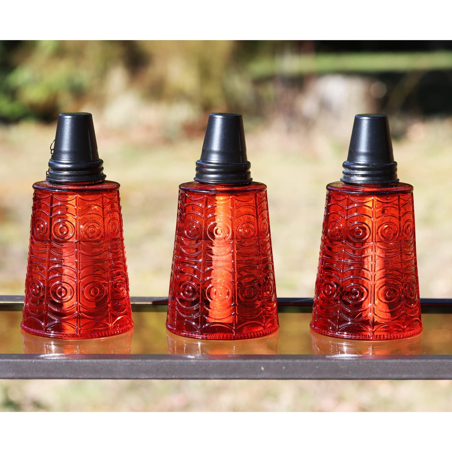 Seraphic Citronella Table Top Torches, 16oz Glass Candles, Set of 3, Red, Outdoor Patio, Mosquito Repellent