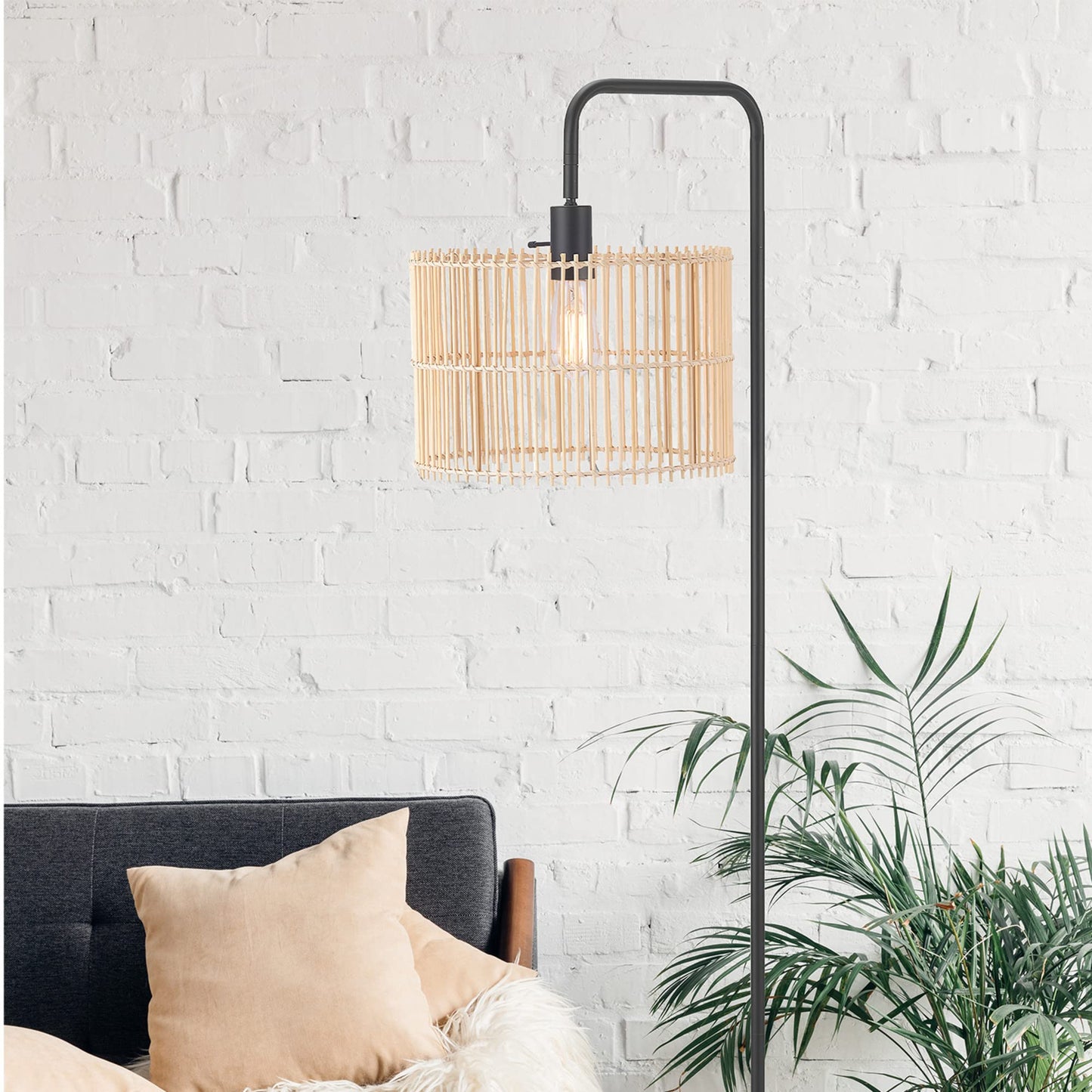Globe Electric Barden 58in Floor Lamp, Matte Black, Bamboo Shade, Model 65909