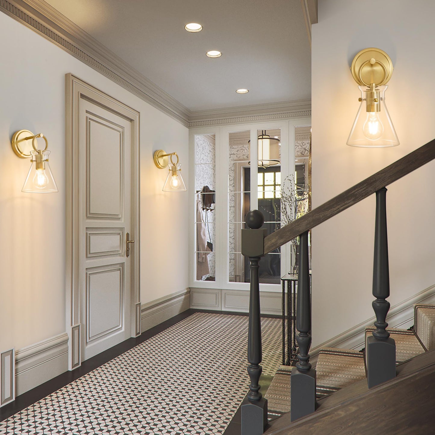 Gold Wall Sconce 1-Light Hardwired Wall Mount Modern Farmhouse Vanity Light Fixtures With 6 Inch Clear Glass Shade  Wall Lights For Bathroom  Bedroom  Living Room  Mirror  Kitchen  Lighting Lamp