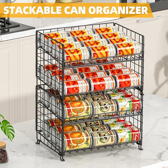 JKsmart 2-Pack Stackable Can Rack Organizer, Can Storage for Kitchen Pantry Cabinet, Can Holders for Food, Multifunctional Can Dispenser for Snacks Soda