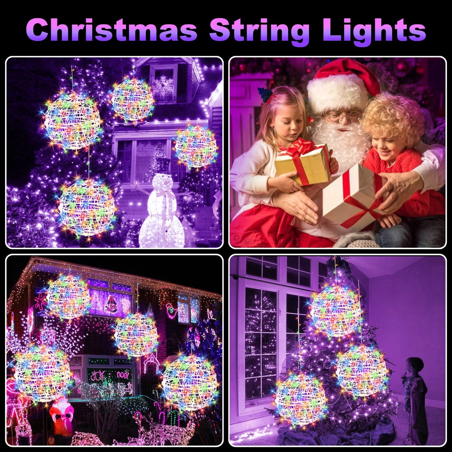 Baung Christmas String Lights Outdoors 4 Pack 15.74 Sphere Lights Ball Tree Garden Globe Lights For Home  Party  Christmas  Porch Patio Wedding  Garden Tree Decoration With Plug