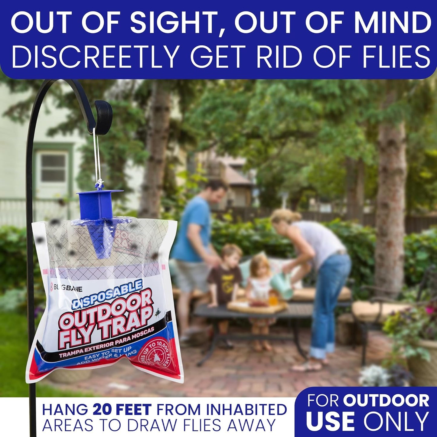 Fly Traps Outdoor Fly Trap for Patio. 4 Non-Toxic Pre-Baited Flies Bags Outdoor Disposable. Hanging Bug Catchers for All Filth Flies Killer for Outside Bug Control in Yard Horse Ranch Trash Can