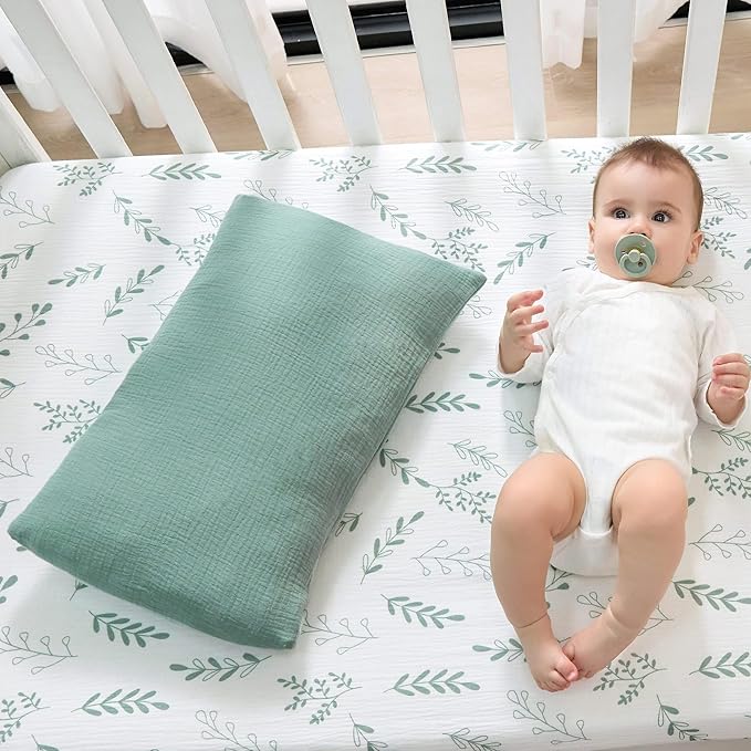 JELLYMONI 2 Pack Muslin Toddler Pillowcase for 13x18 Pillow, 100% Cotton Baby Pillow Case Cover for Bed, Toddler Cot and Travel, Soft & Breathable Baby Kids Envelope Pillowcase, No Pillow
