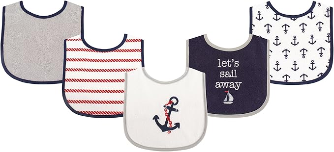 Luvable Friends Baby Cotton Terry Drooler Bibs with PEVA Back, Transportation, One Size