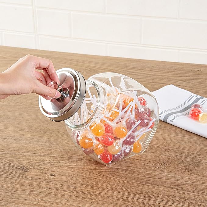Restaurantware Vetri 0.5 Gallon Penny Jar 1 Durable Candy Jar - With Wide Spout Chrome Lid Clear Glass Cookie Jars For Kitchen Counter Dishwashable
