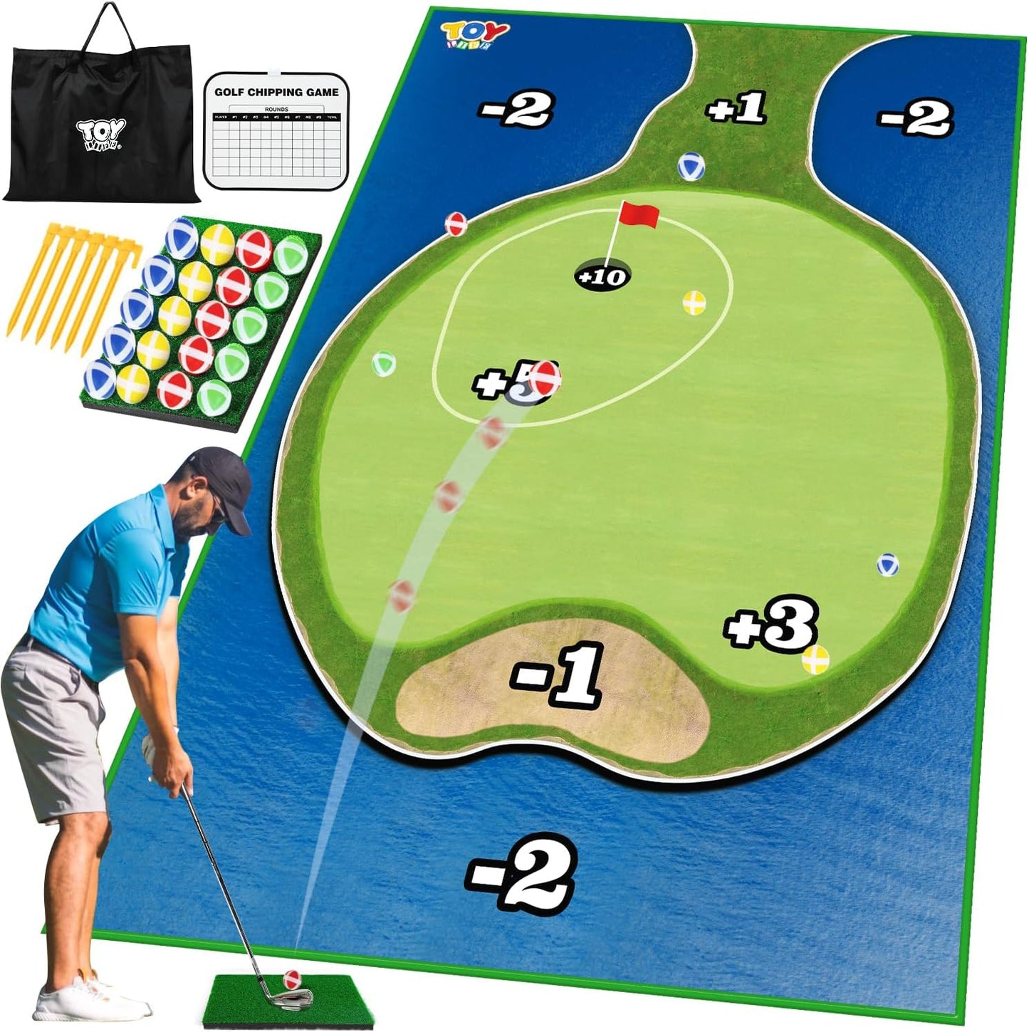 TOY Life Golf Chipping Game Set –Golf Sticky Battle Mat with 20 Sticky Balls & Hitting Mat, Fun Backyard Chip Game for Adults & Kids, Indoor/Outdoor Play