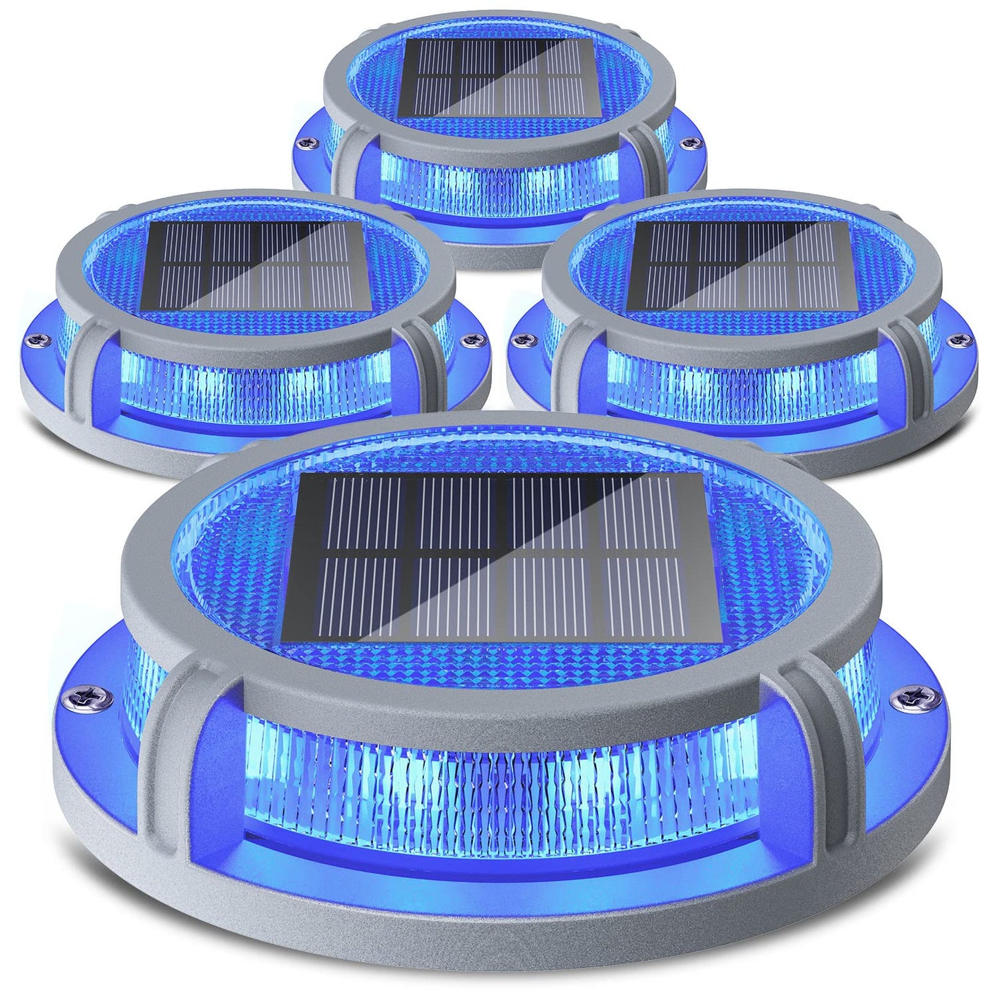 SIEDiNLAR Solar Deck Lights Outdoor 16 LEDs Waterproof Driveway Markers 4 Pack Blue/Red Model SD008-BR