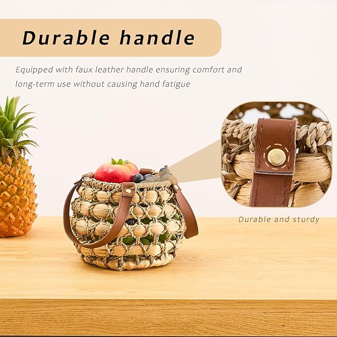 Farmhouse Oval Egg Baskets for Collecting Fresh Eggs,Small Wicker Basket with Handle,Garden Harvest Basket for Gathering Vegetables,Fruit Basket Bin for Kitchen,Garden,Picnic (Round-S)