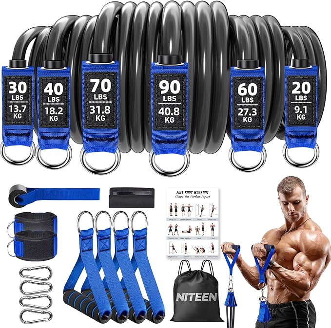 Heavy Resistance Bands for Working Out, NITEEN Resistance Bands with Handles Weight Exercise Bands for Men Women, Workout ...