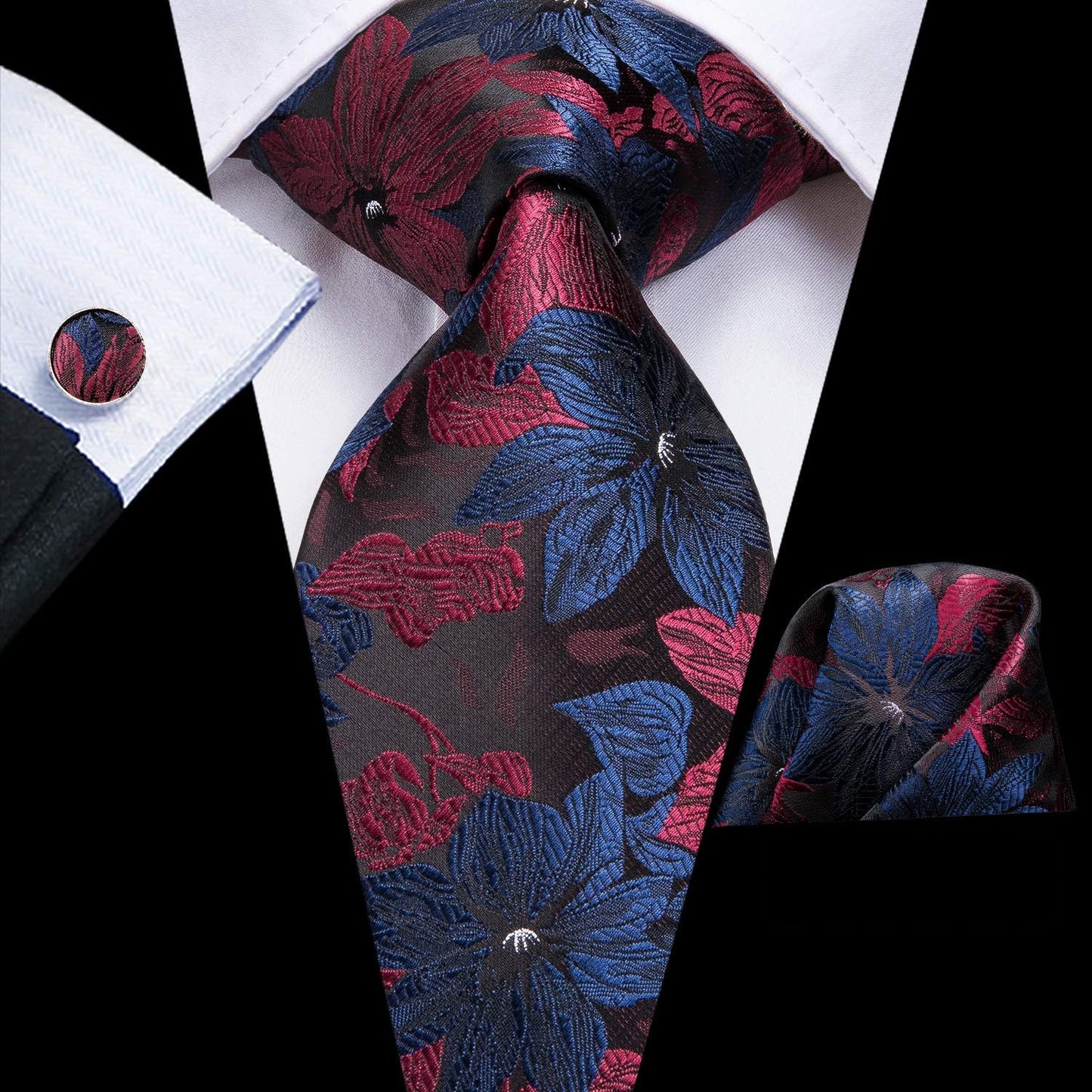 Dubulle Mens Paisley Striped Tie WOVEN Necktie for Men and Handkerchief Cufflinks Set Wedding Formal Business