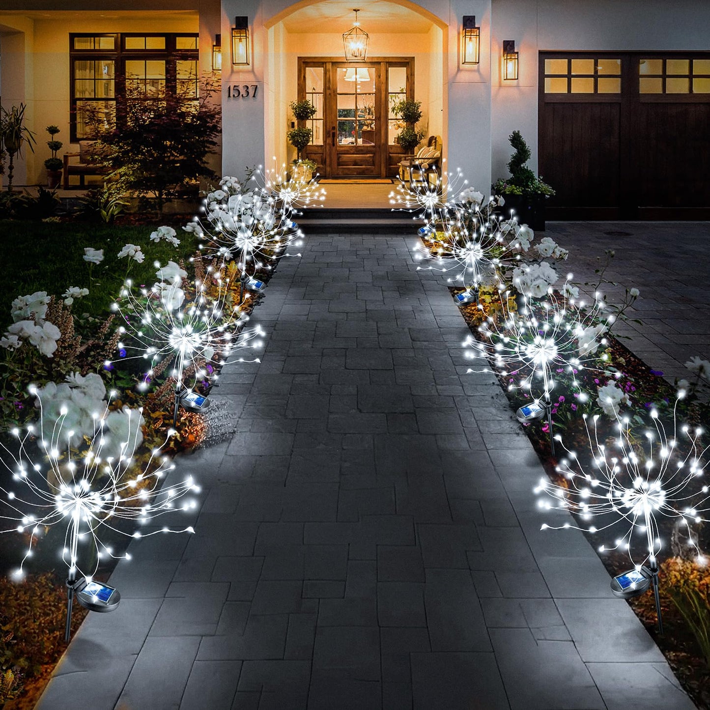 Anordsem Solar   Lights - White LED Starburst Garden Light, 8 Pack, Waterproof, Model YHD00004