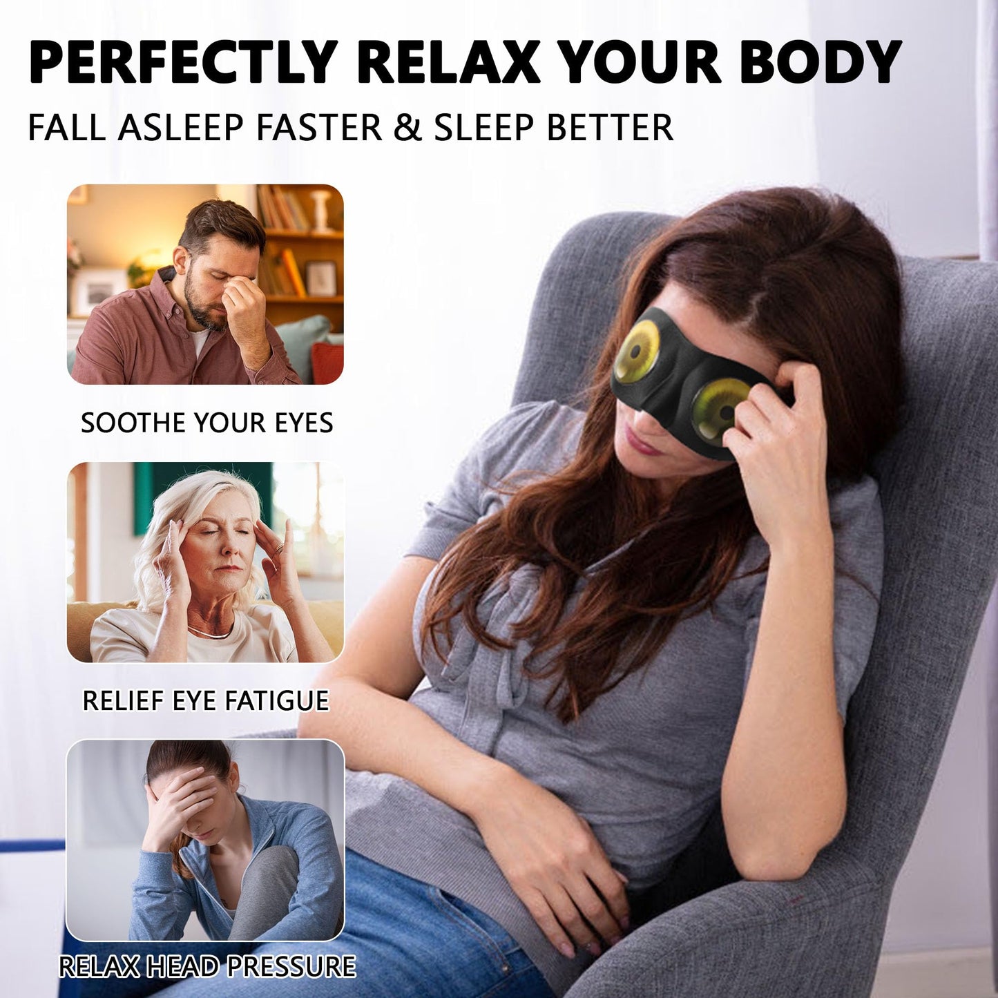 LIFPAU Sleep Eye Mask for Men Women Kids Funny 3D Sleeping Mask Adjustable Strap 2 Pack Eye Shade Cover for Travel, Black(Assorted A)