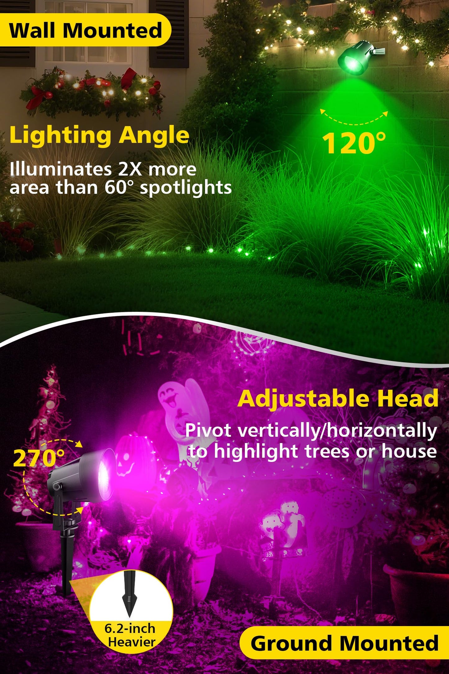 T-Sun Smart Color Changing Landscape Lights  Rgbw Christmas Spotlights Outdoor With App & Remote  Music Sync  16M Colors  Timer  Dimmable Waterproof Spot Light For Yard Garden Tree  Set Of 2