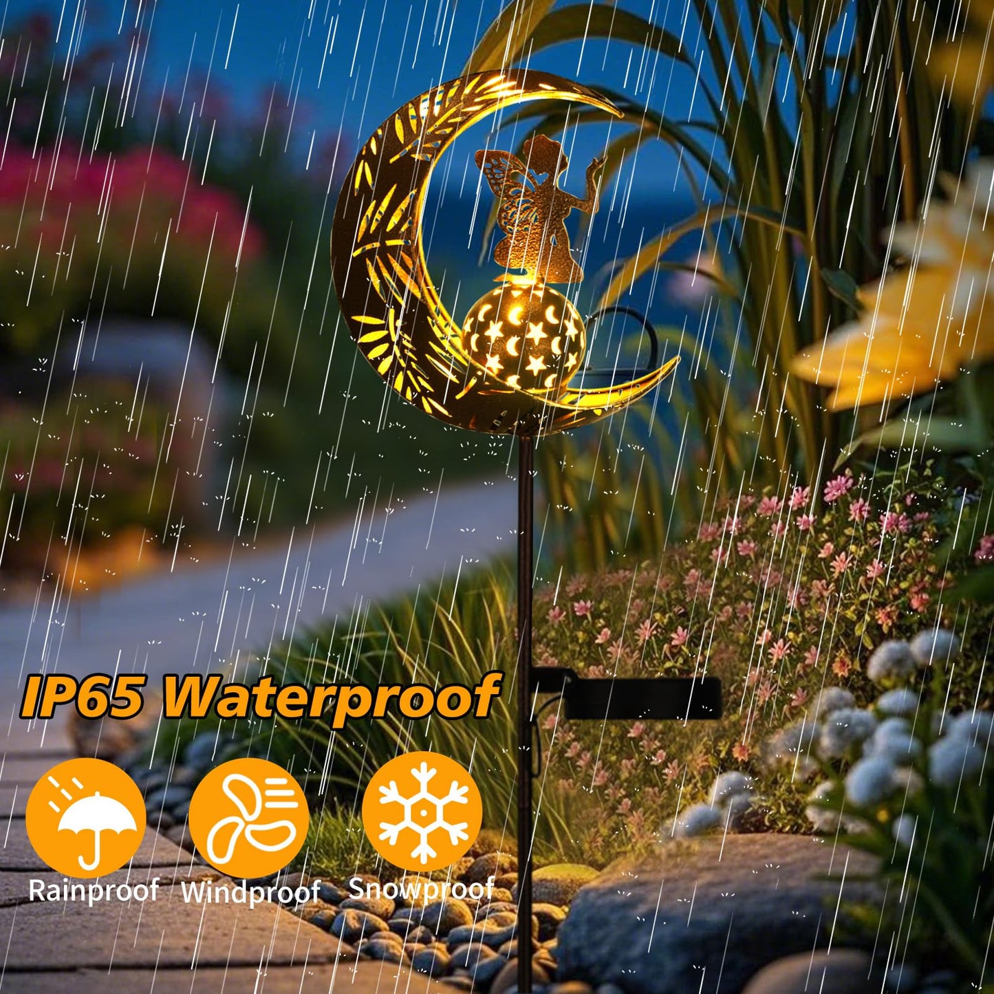 ZKLiLi Garden Solar Pathway Lights with Moon Fairy Decor, Waterproof Outdoor Lighting for Walkway, Yard, Patio, Colourful, Model ZKLILI-01