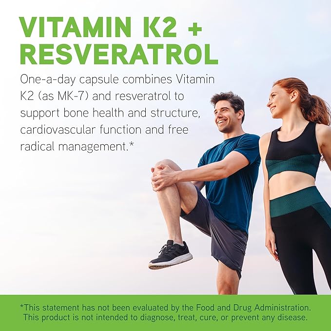 Davinci Labs Vitamin K2 & Resveratrol - Bone Health & Cardiovascular Supplement with Antioxidant Support* - Vegetarian, Gluten-Free & Soy-Free - 60 Capsules