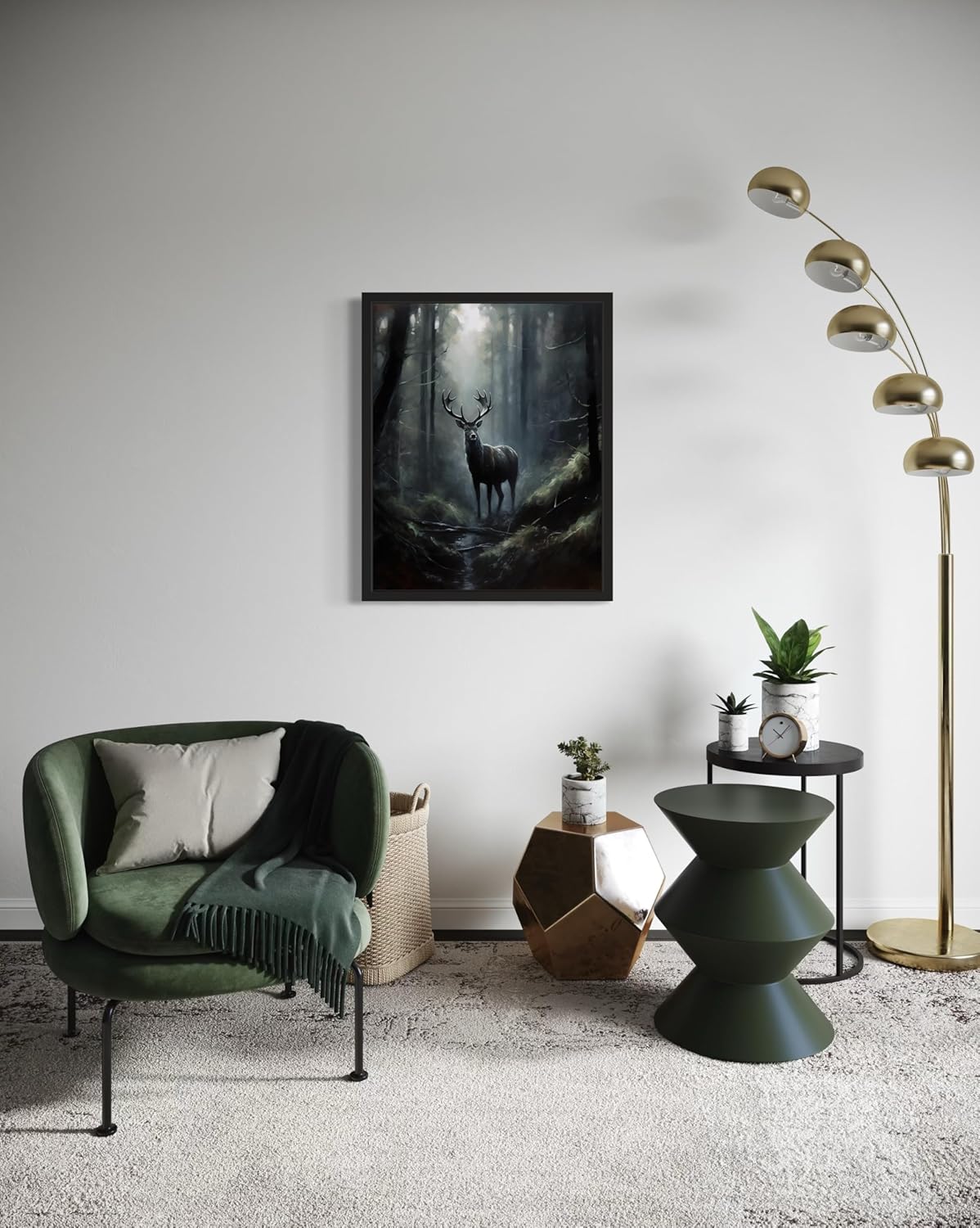 Deer in Forest Poster Art Print, Halloween Scary Vintage Wall Art Academia Spooky Painting Decoration for Horror Prints, Gothic Posters Bedroom Decor 89 (Deer in Forest, 11 x 14 inches, Unframed)
