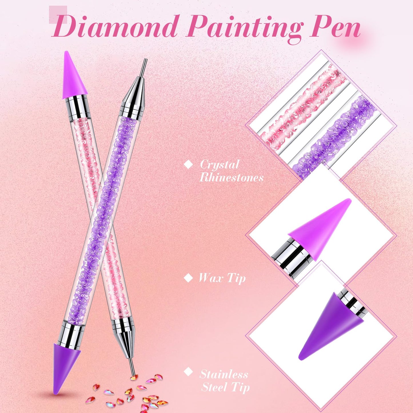 Tatuo 2 Pcs Nail Rhinestone Picker Tool Dual Ended Wax Pen Gem Picker Tool Dotting Pen for Nail Art DIY Rhinestones Dotting Gems