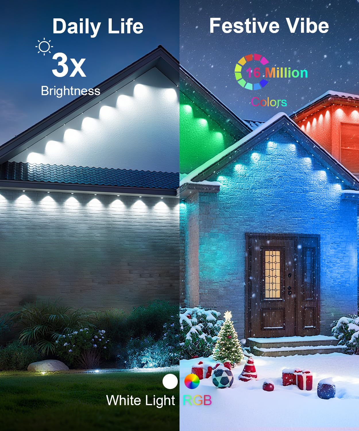 MuliVid Outdoor Lights, Smart RGB 150FT, IP67 Waterproof, Remote APP Control, Multicolor, Model LX20250312-45M