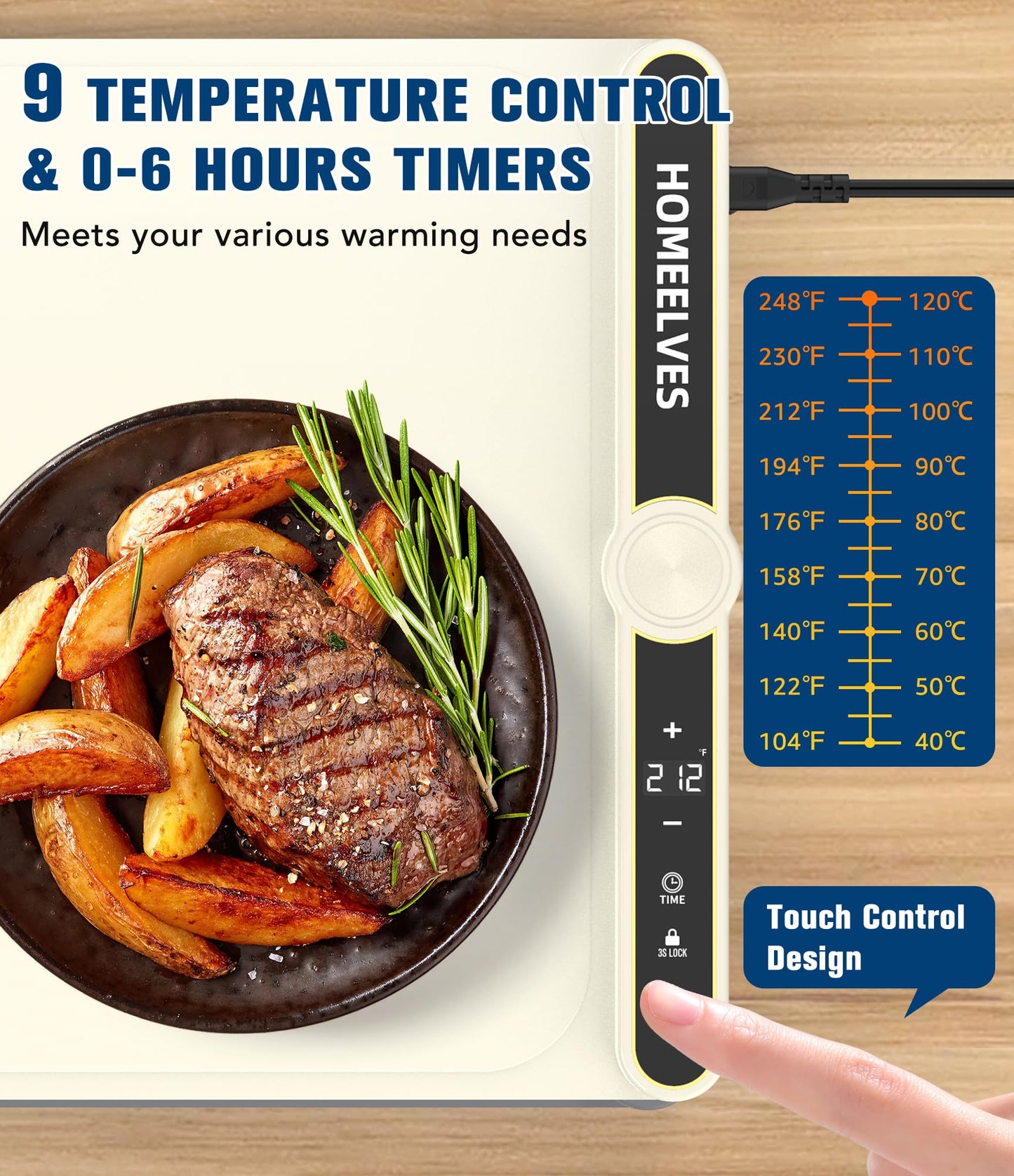 Warming Mat for Food Extra Large 39.4”X15”, 8S Rapid Heating Electric Warming Tray with 9 Temp Setting and 6H Timer, Food Warming Pad, Portable Food Warmers for Parties Buffet, Beige