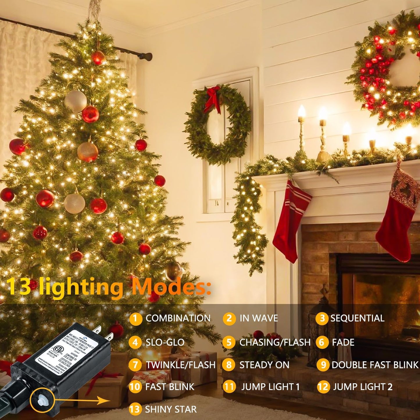 2-Pack 66Ft 200 Led String Lights Indoor Outdoor Waterproof  Christmas Lights On Clear Wire  13 Modes Twinkle Fairy String Lights For Xmas Tree Wedding Decorations Party Bedroom Garden (Warm White)