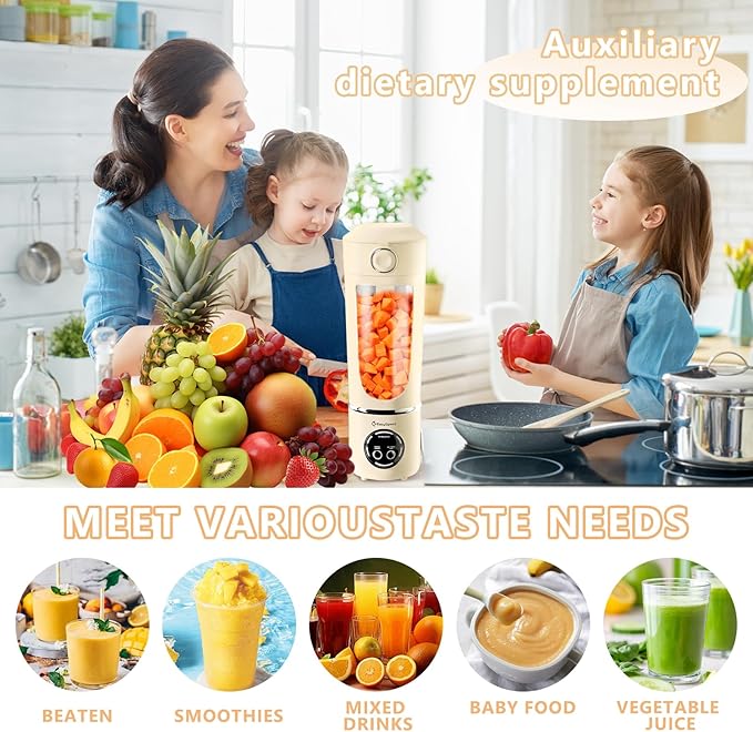 Portable Blender, Electric USB Type-C Juicer 3 Cup, 24 OZ BPA Free, Personal Juicer Shakes with Spout Lids, Smoothies Blender for Home, Kitchen, Office, Gym, Yellow