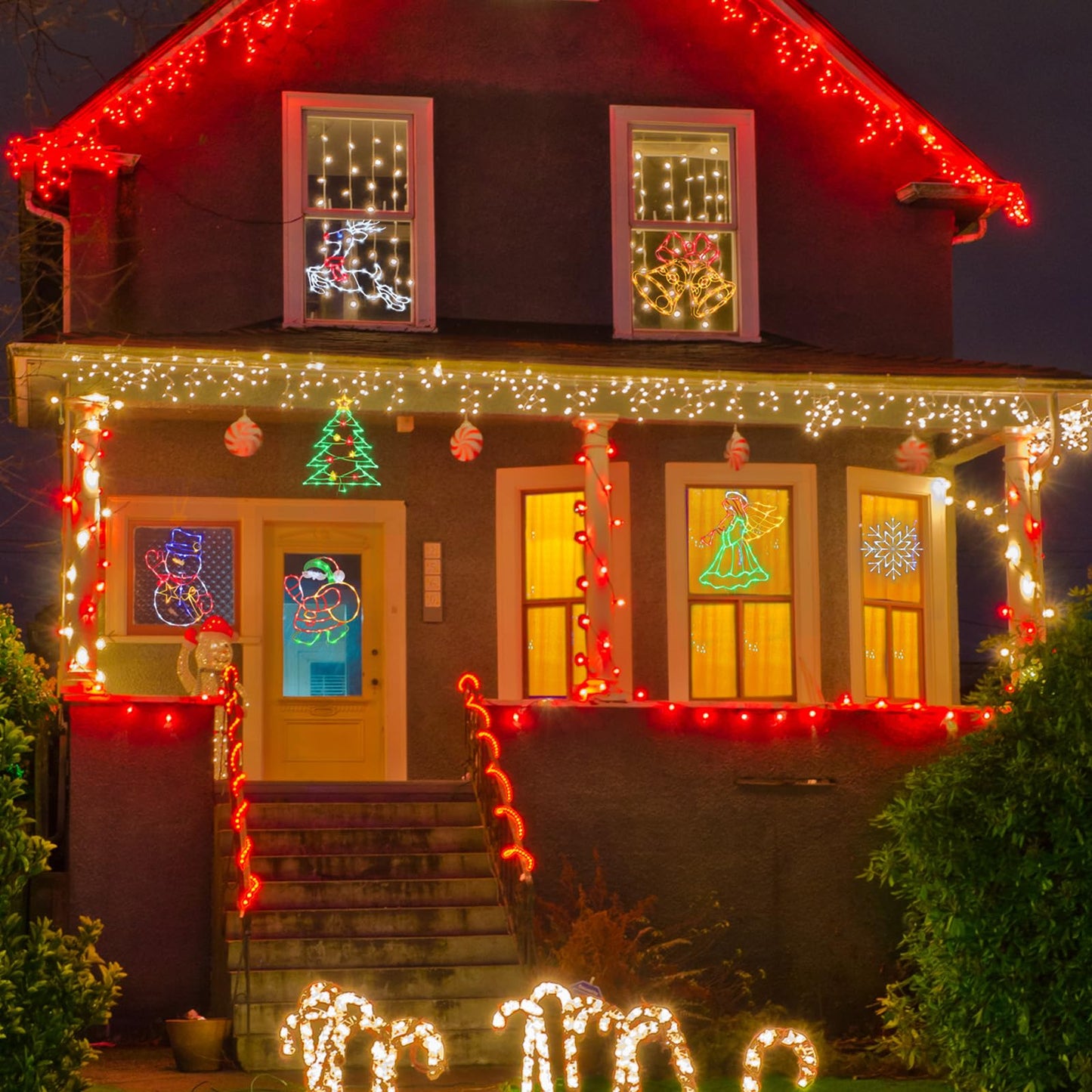 Trwymz Christmas Decorations - 16 Christmas Window Silhouette Lights - 4 Pack Colour Lighted Bell & Snowflake & Reindeer & Christmas Tree For Holiday Indoor And Outdoor Wall Door Window Decorate